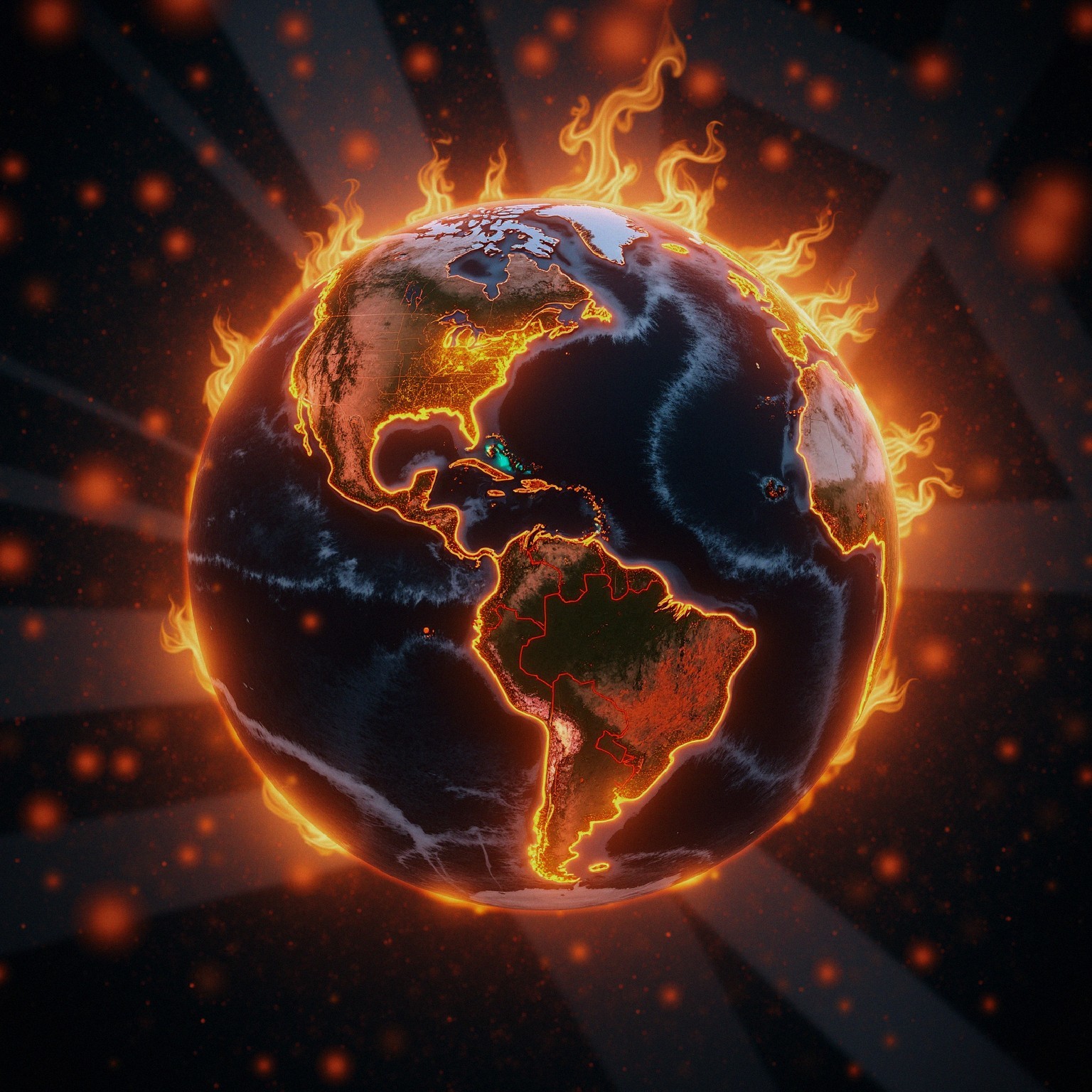 Stylized Earth Surrounded by Vibrant Flames and Heat