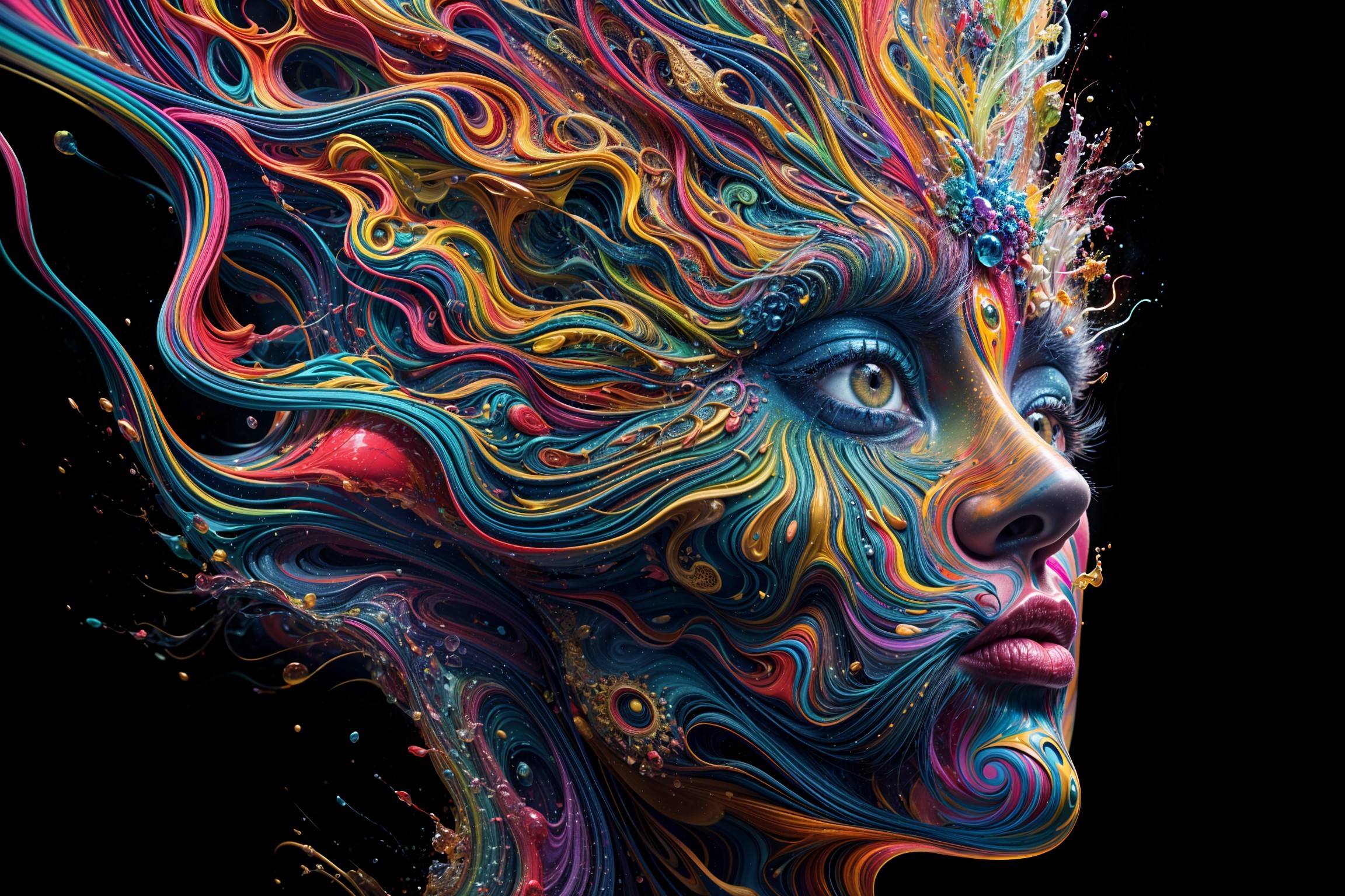 Surreal Portrait of a Woman with Colorful Patterns