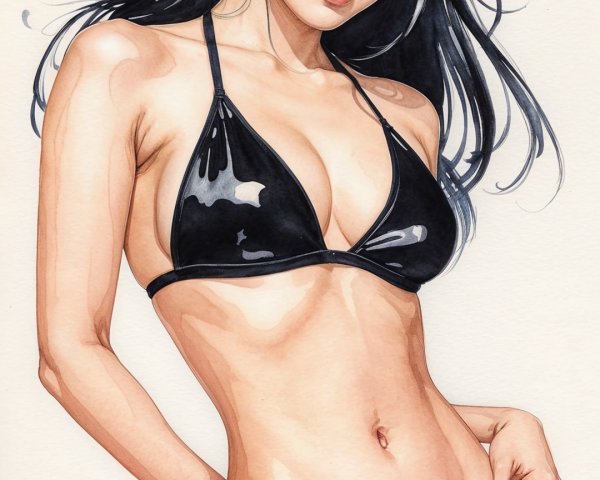 Confident Woman in Black Bikini with Vibrant Colors