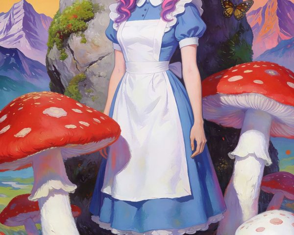 Whimsical Oil Painting of Cat-Humanoid in Fantasy Scene