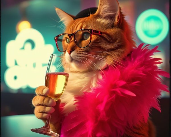 Stylish Cat in Festive Setting with Glamorous Attire