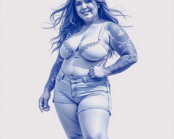 Confident Woman Displays Tattoos in Stylish Outfit