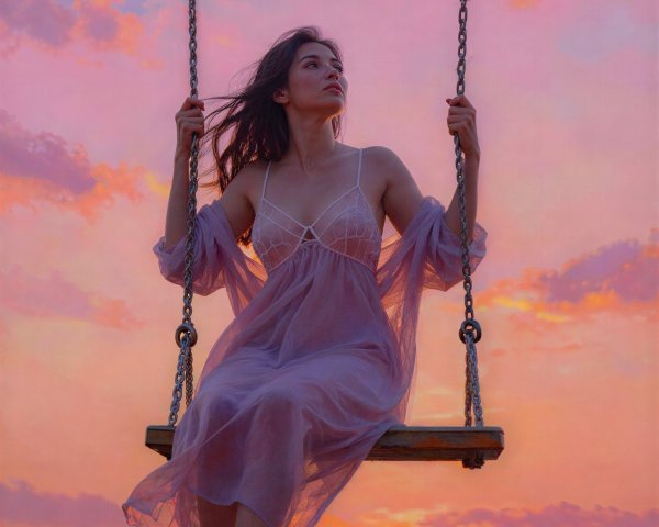 Digital Painting of a Woman in Lilac Dress at Sunset