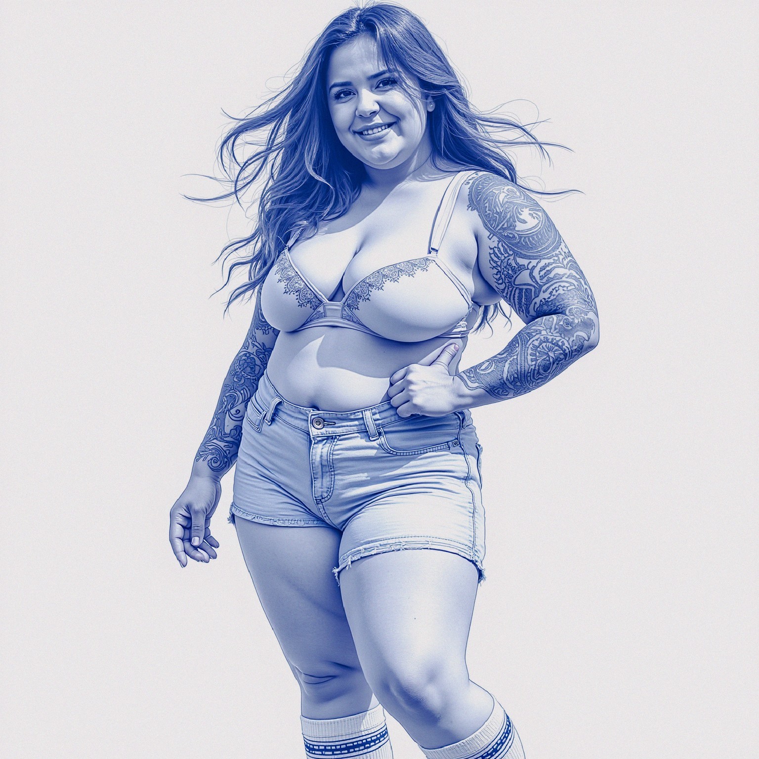 Confident Woman Displays Tattoos in Stylish Outfit