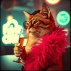 Stylish Cat in Festive Setting with Glamorous Attire