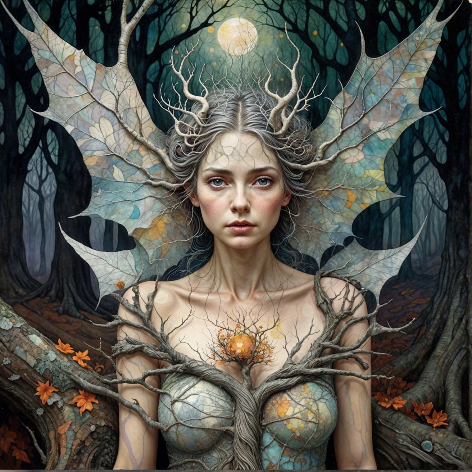 Surreal Portrait of Woman Merging with Nature