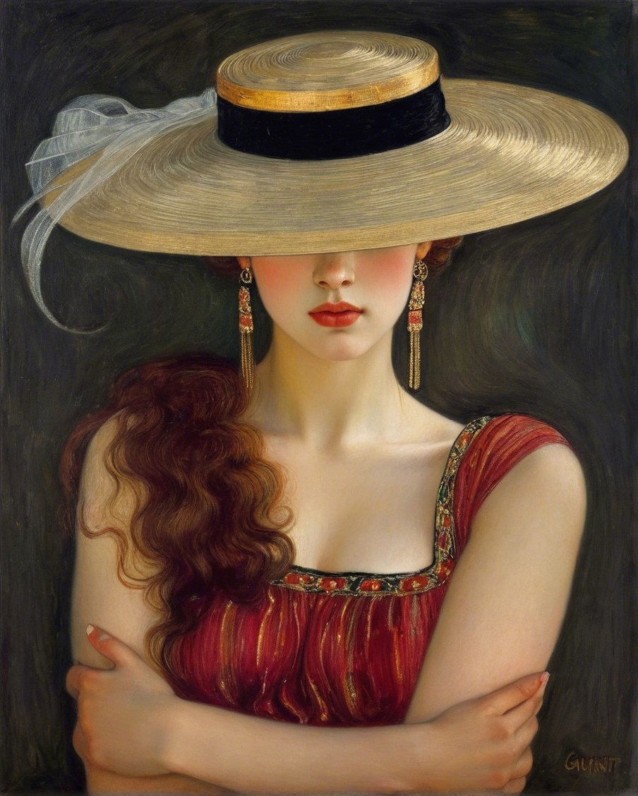 Elegant Woman in Red Dress with Straw Hat