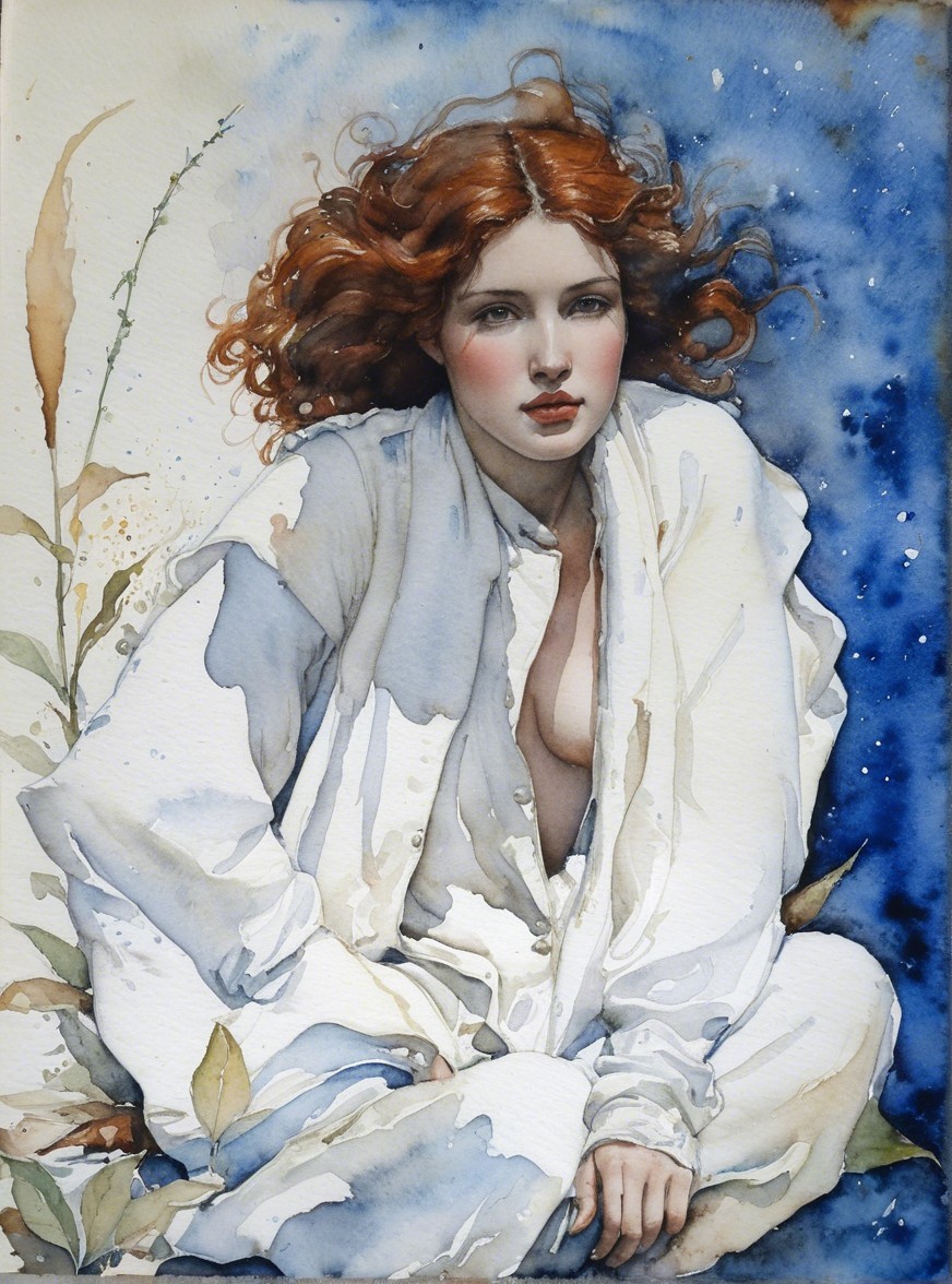 Young Woman with Red Hair in Dreamy Setting