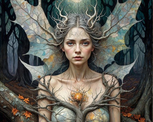 Surreal Portrait of Woman Merging with Nature