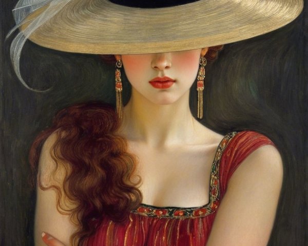 Elegant Woman in Red Dress with Straw Hat