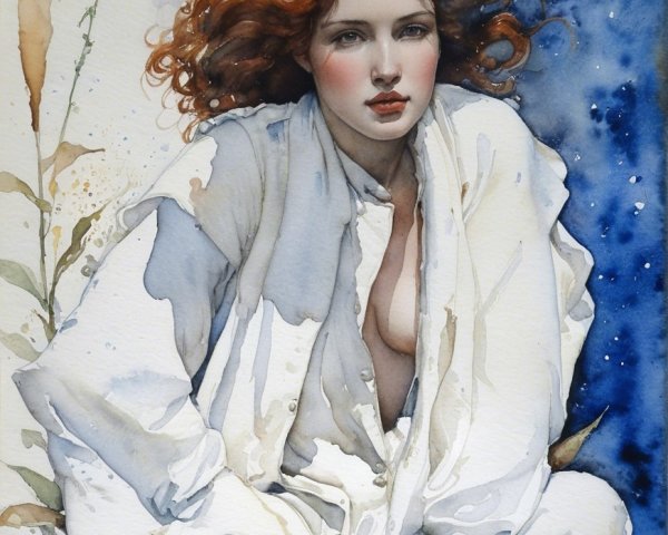 Young Woman with Red Hair in Dreamy Setting