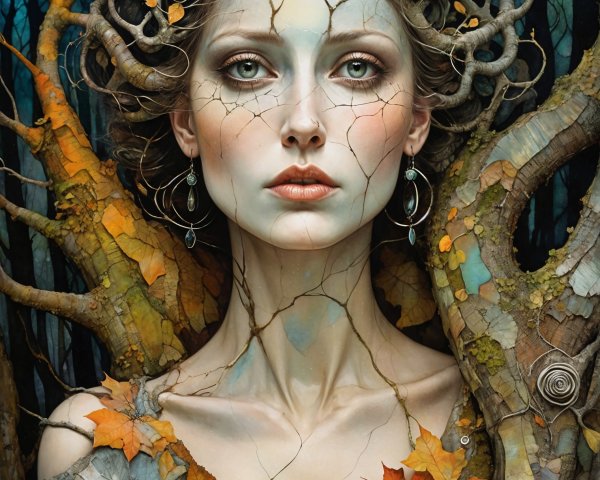 Ethereal Woman in Nature-Inspired Forest Scene