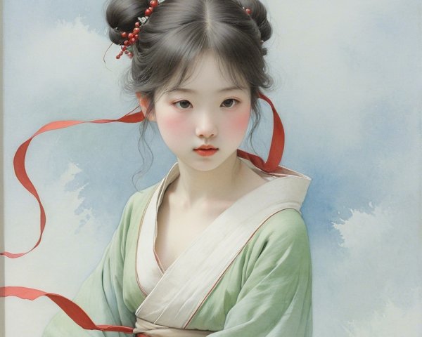 Portrait of a girl with black hair in traditional attire
