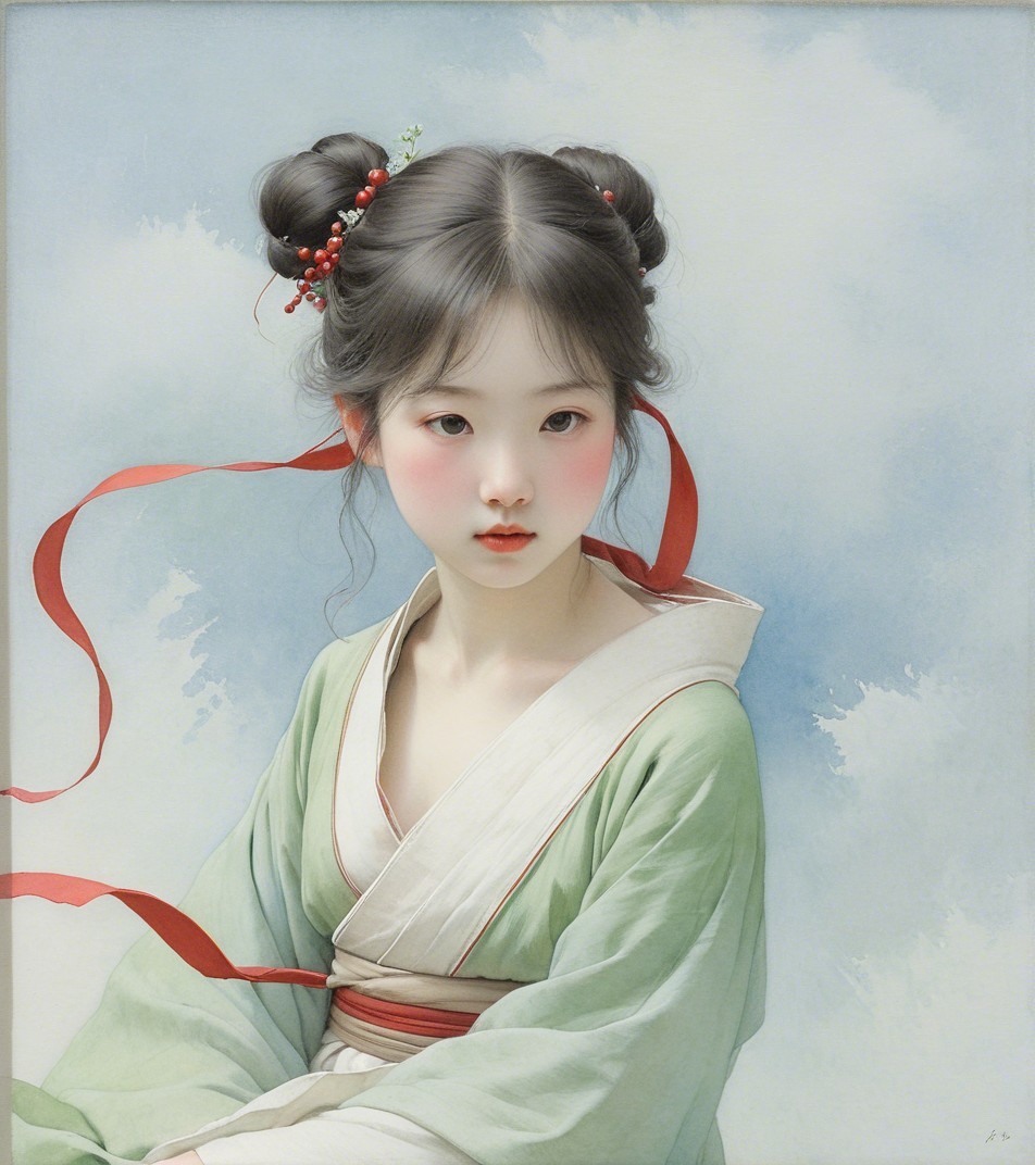 Portrait of a girl with black hair in traditional attire