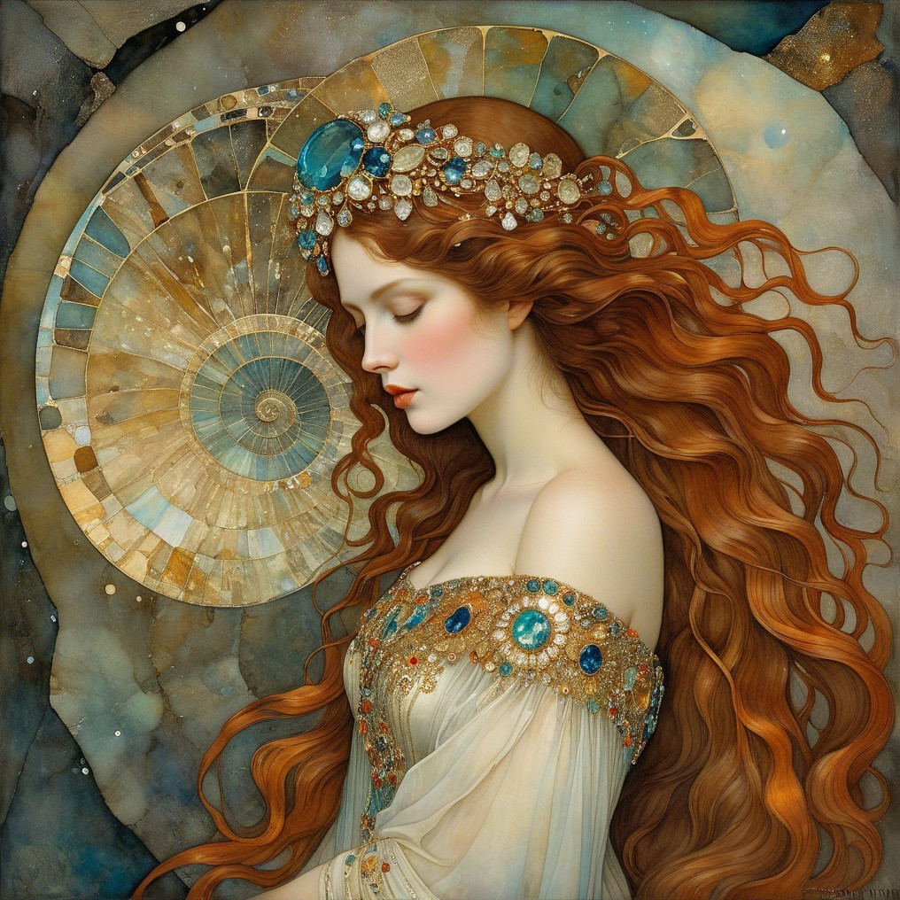 Graceful Woman with Red Hair and Jeweled Crown