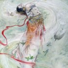 Portrait of a girl with black hair in traditional attire