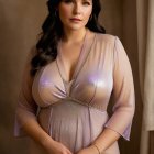 Confident Woman in Sheer Shimmering Gown