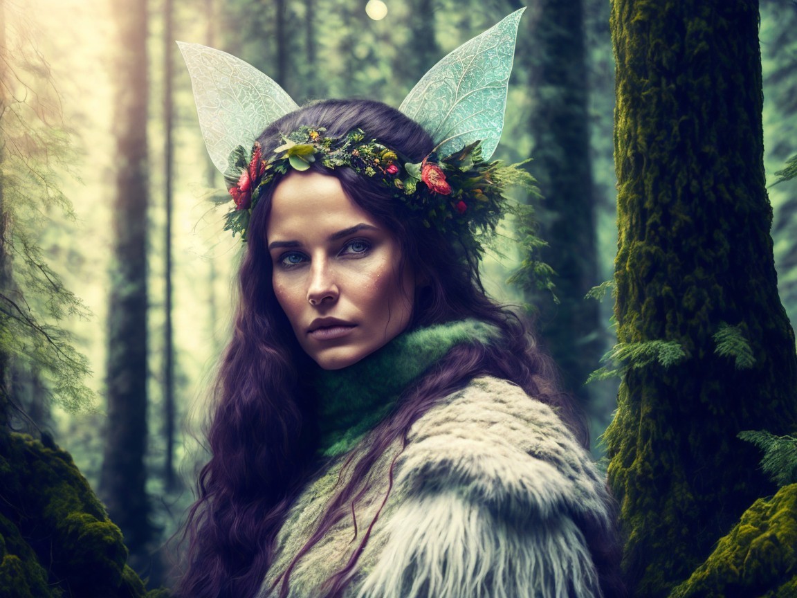 Mystical Forest Woman in Nature-Inspired Attire