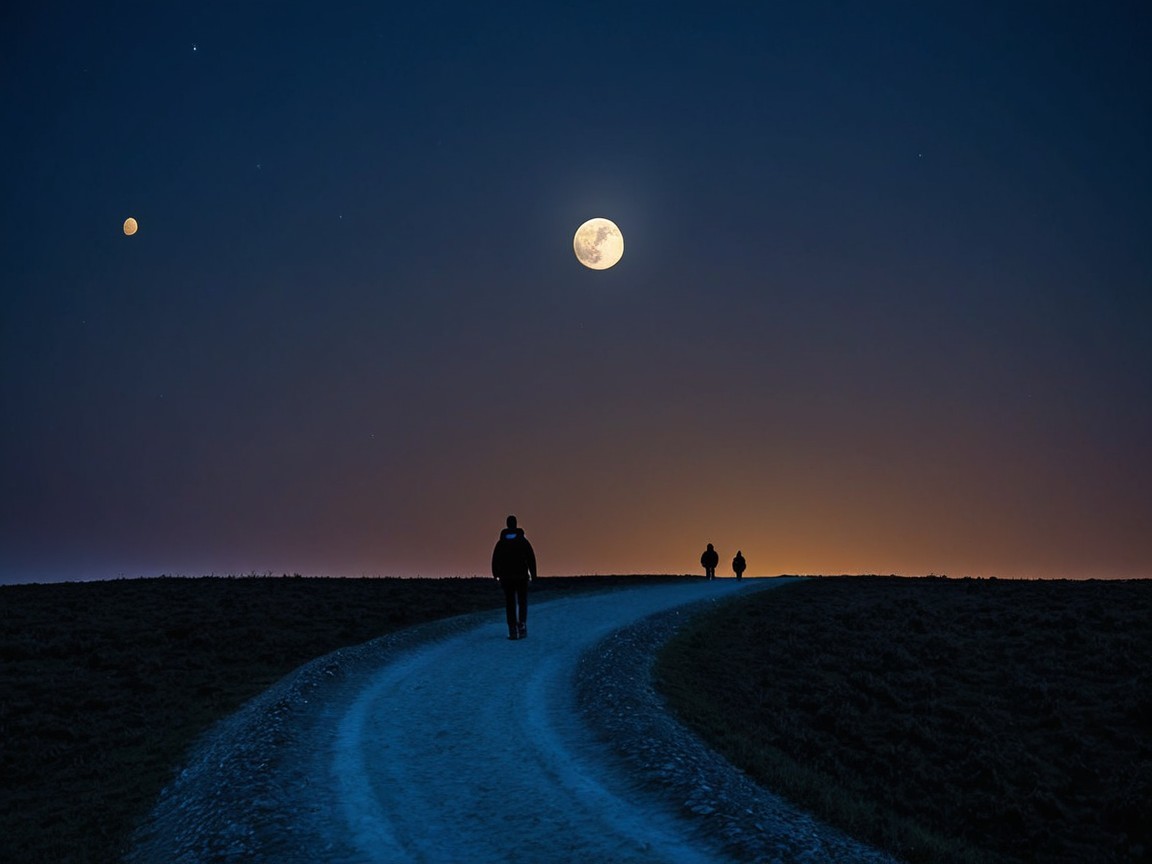 Serene Night Landscape with Full Moon and Pathway
