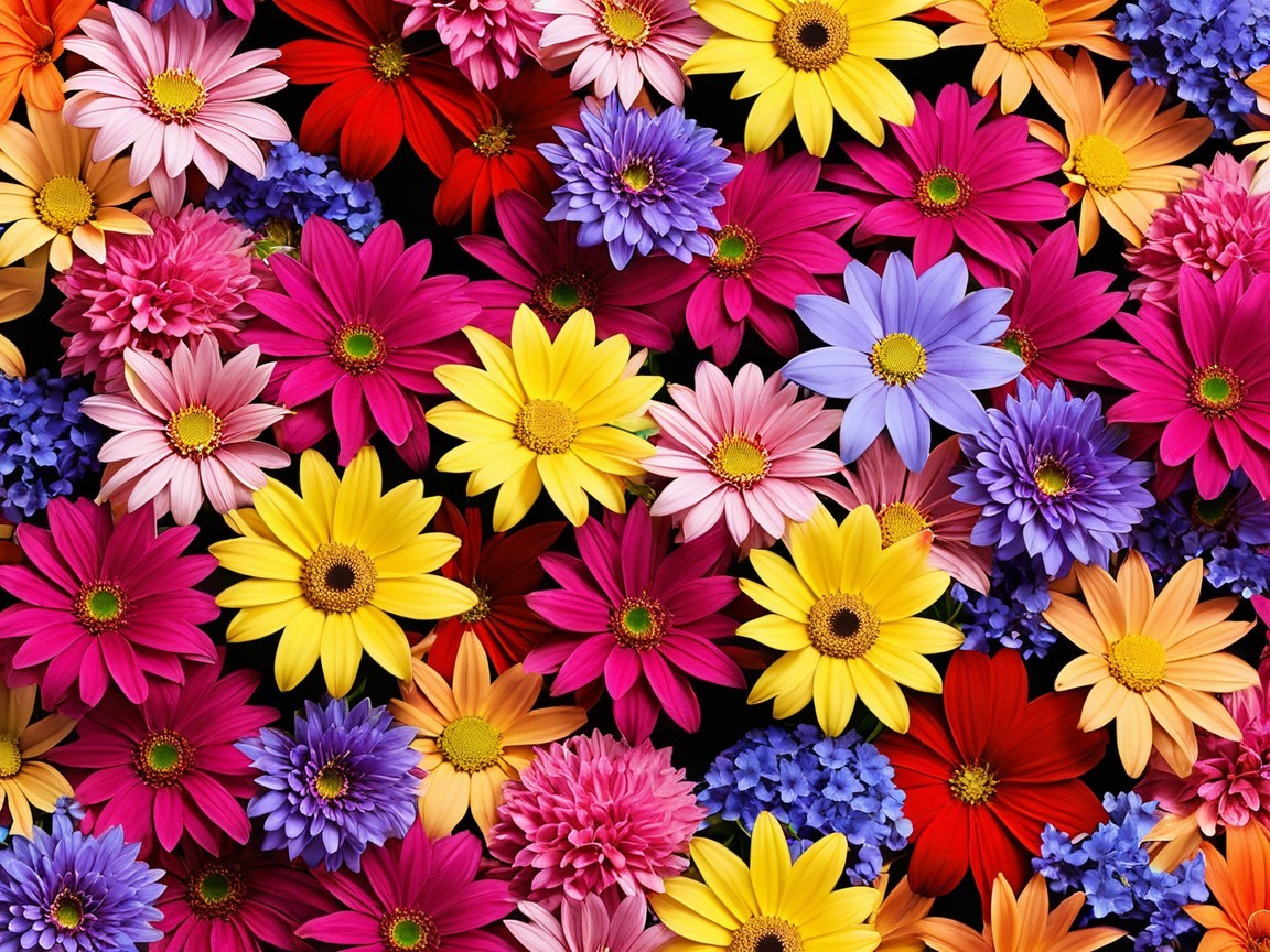 Vibrant Flower Arrangement with Colorful Daisies and Blues