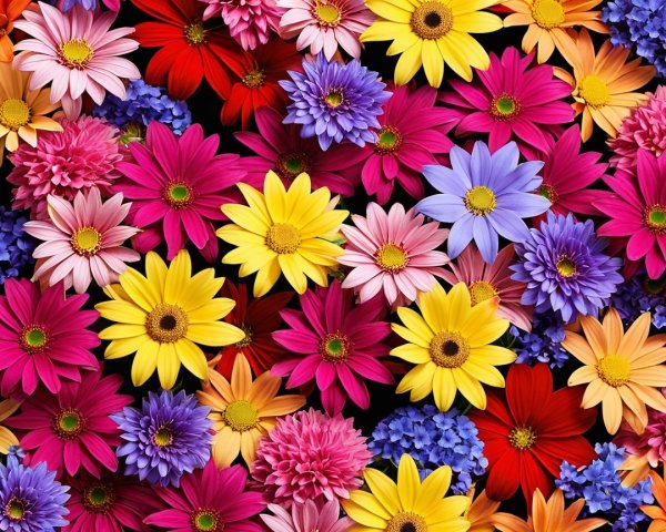 Vibrant Flower Arrangement with Colorful Daisies and Blues