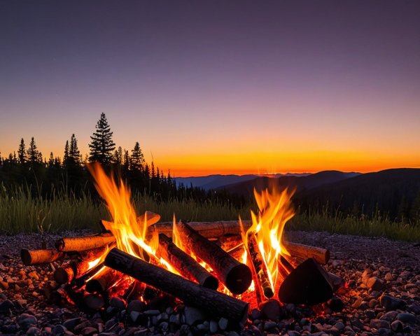Campfire Surrounded by Stones Under Dusk Sky