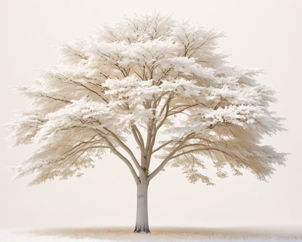Graceful Tree with White Foliage Against Light Backdrop