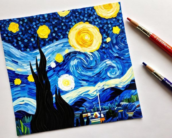 Vibrant Starry Night Sky with Bold Colors and Landscape