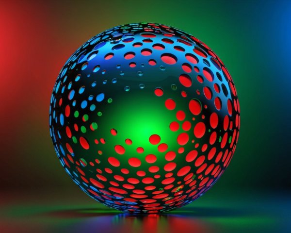 Reflective Sphere of Blue and Red Dots on Gradient Background