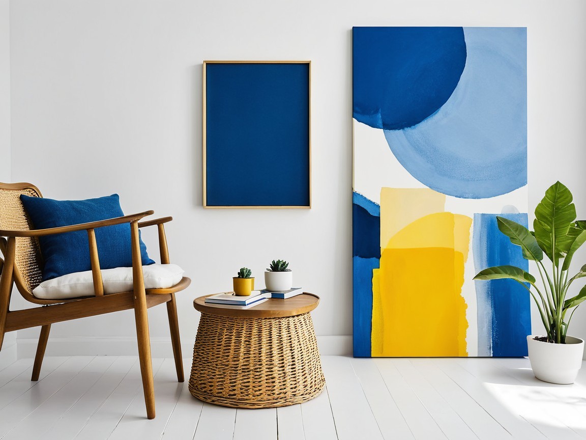 Modern Room with Wooden Chair and Abstract Art