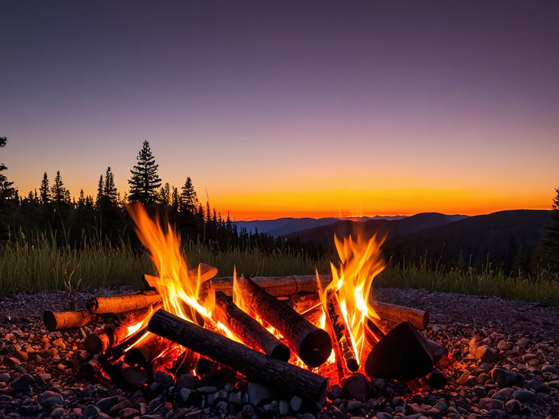 Campfire Surrounded by Stones Under Dusk Sky