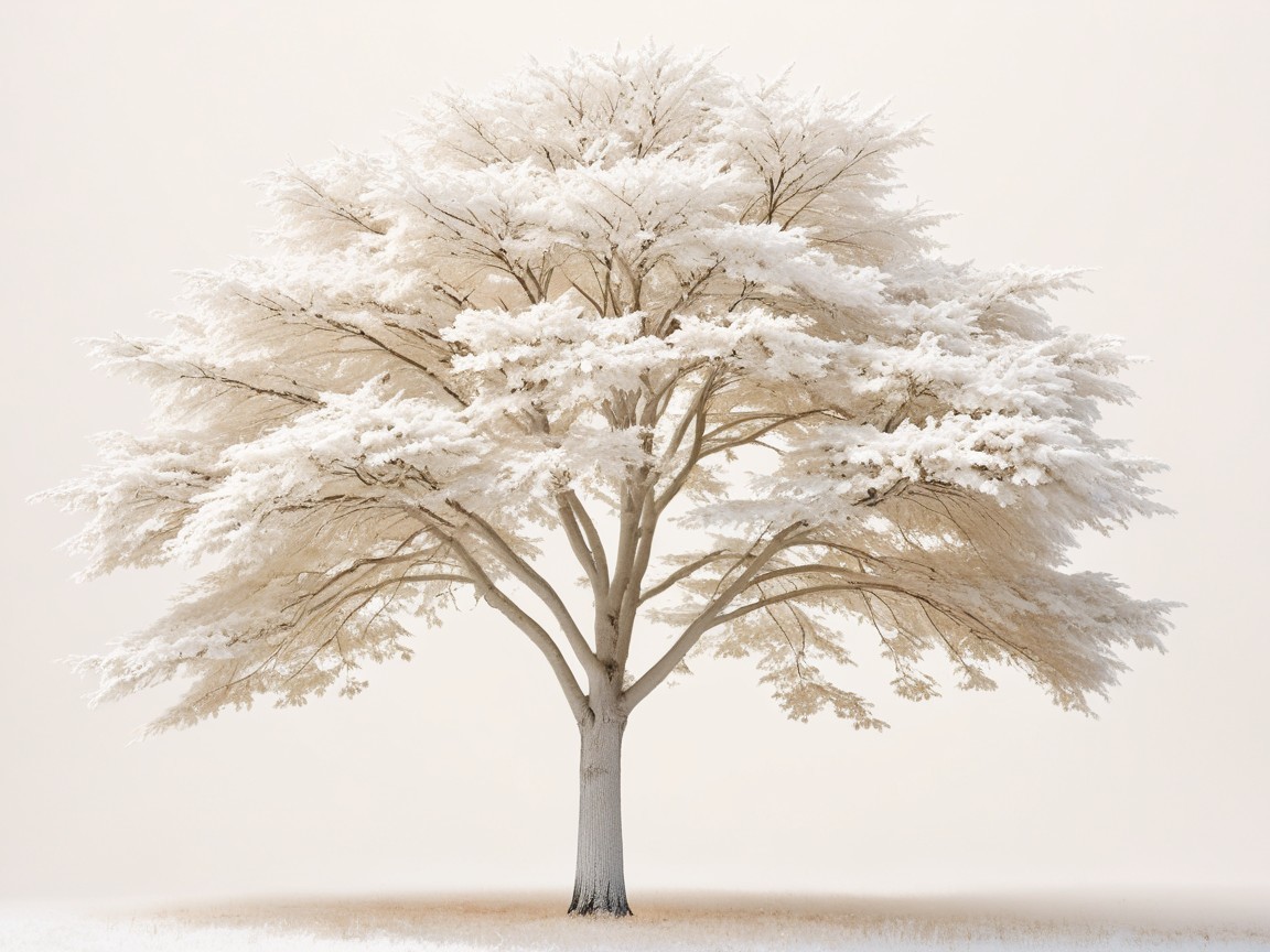 Graceful Tree with White Foliage Against Light Backdrop