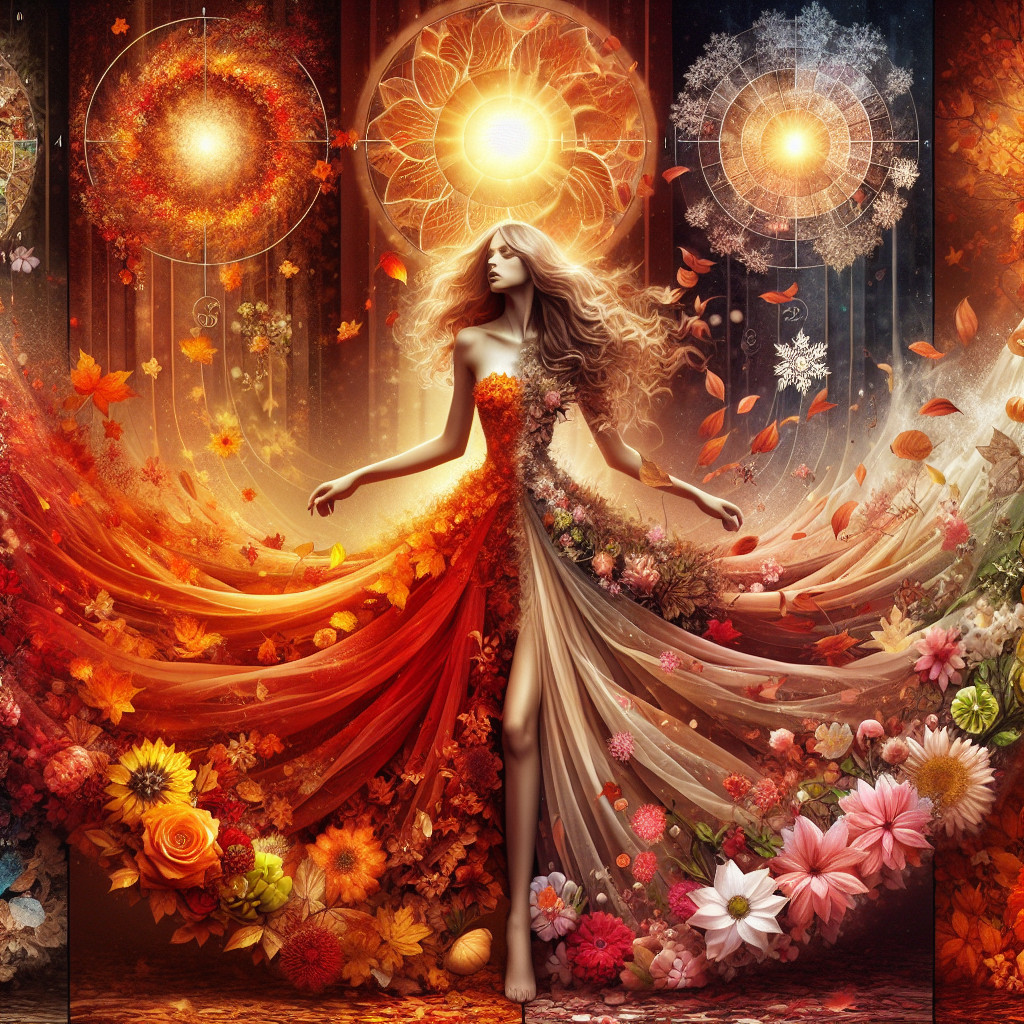 Illustration of a Woman Representing Four Seasons