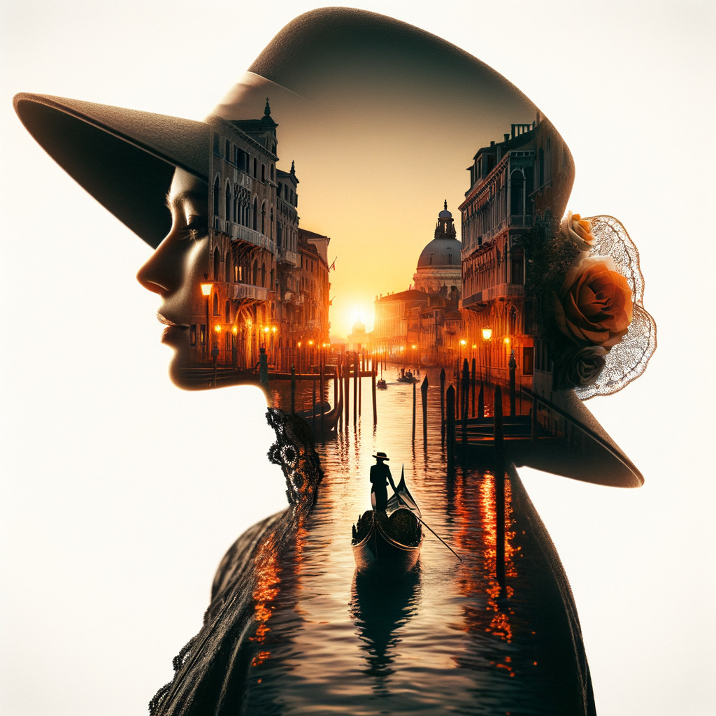 Silhouette of a Woman in Venice at Sunset