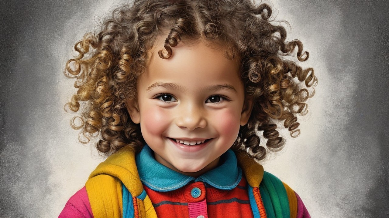 Cheerful Child with Curly Hair in Colorful Outfit