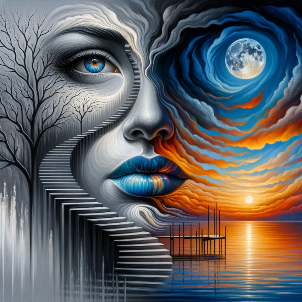 Surreal Artwork of Woman's Face and Ethereal Landscape