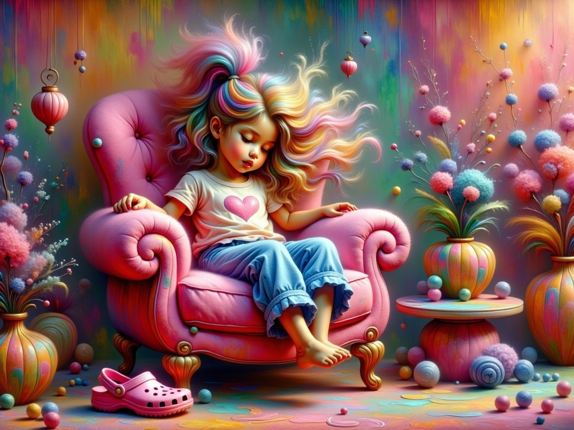 Whimsical Scene of a Girl in a Colorful Setting