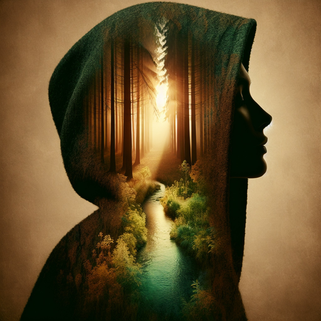 Silhouette of a hooded figure in a forest setting