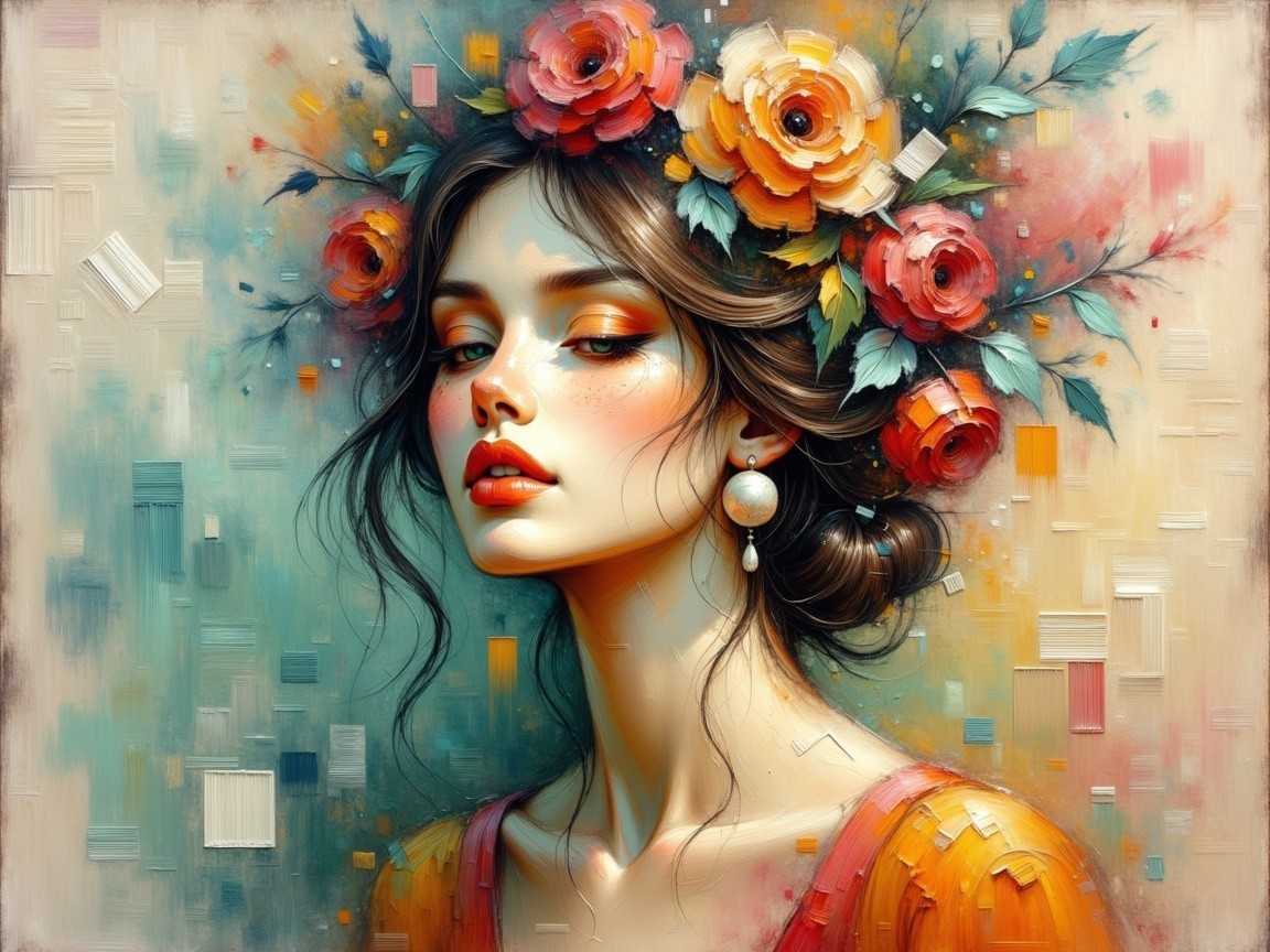 Portrait of a Woman with Roses and Dreamlike Background