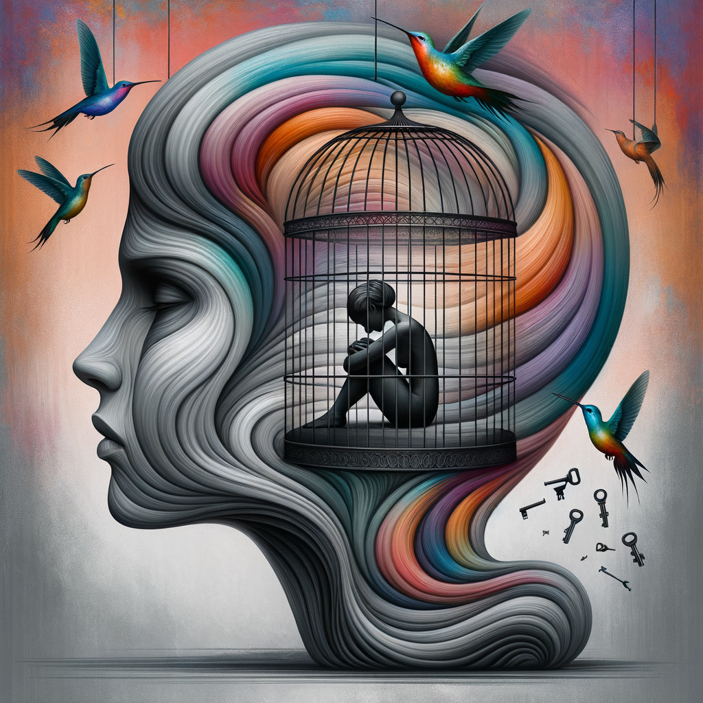 Surreal Artwork of Woman's Profile with Colorful Hair