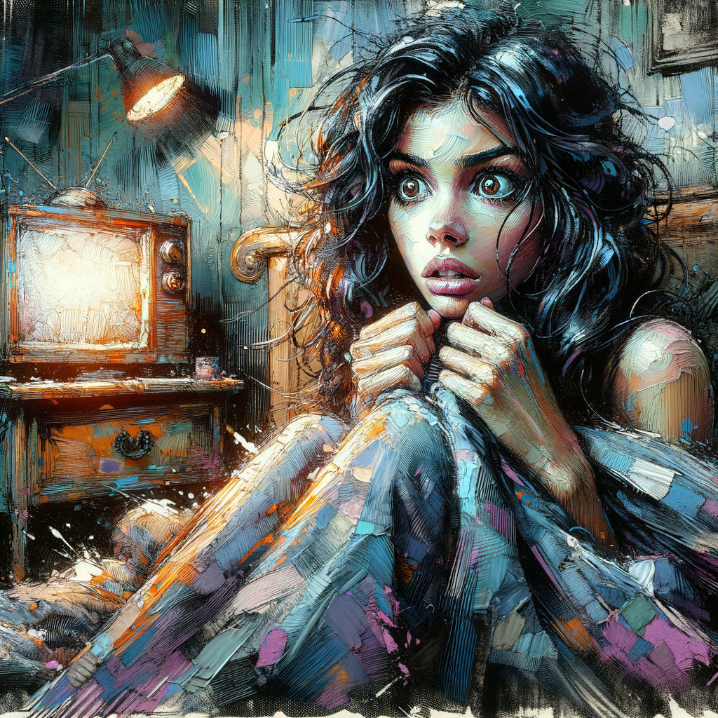 Young Woman on Bed in Dimly Lit Retro Room