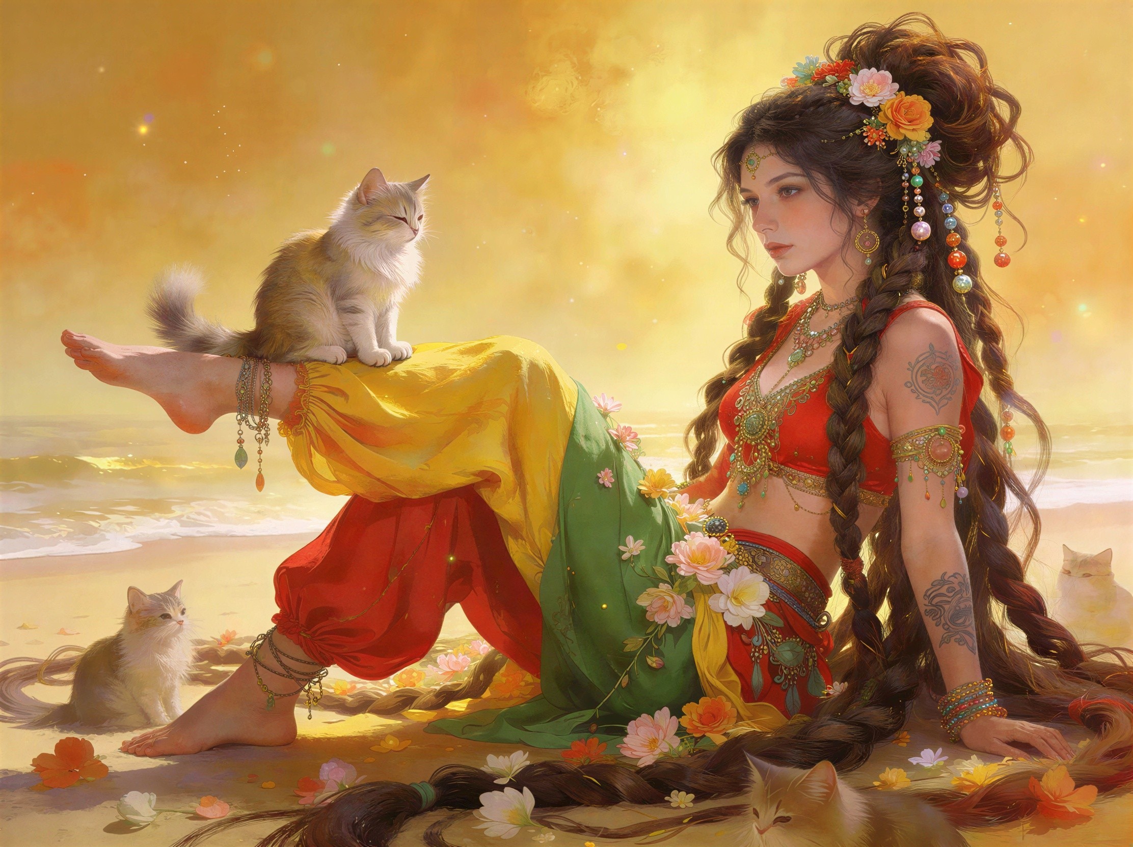 Digital Painting of a Woman in Vibrant Attire