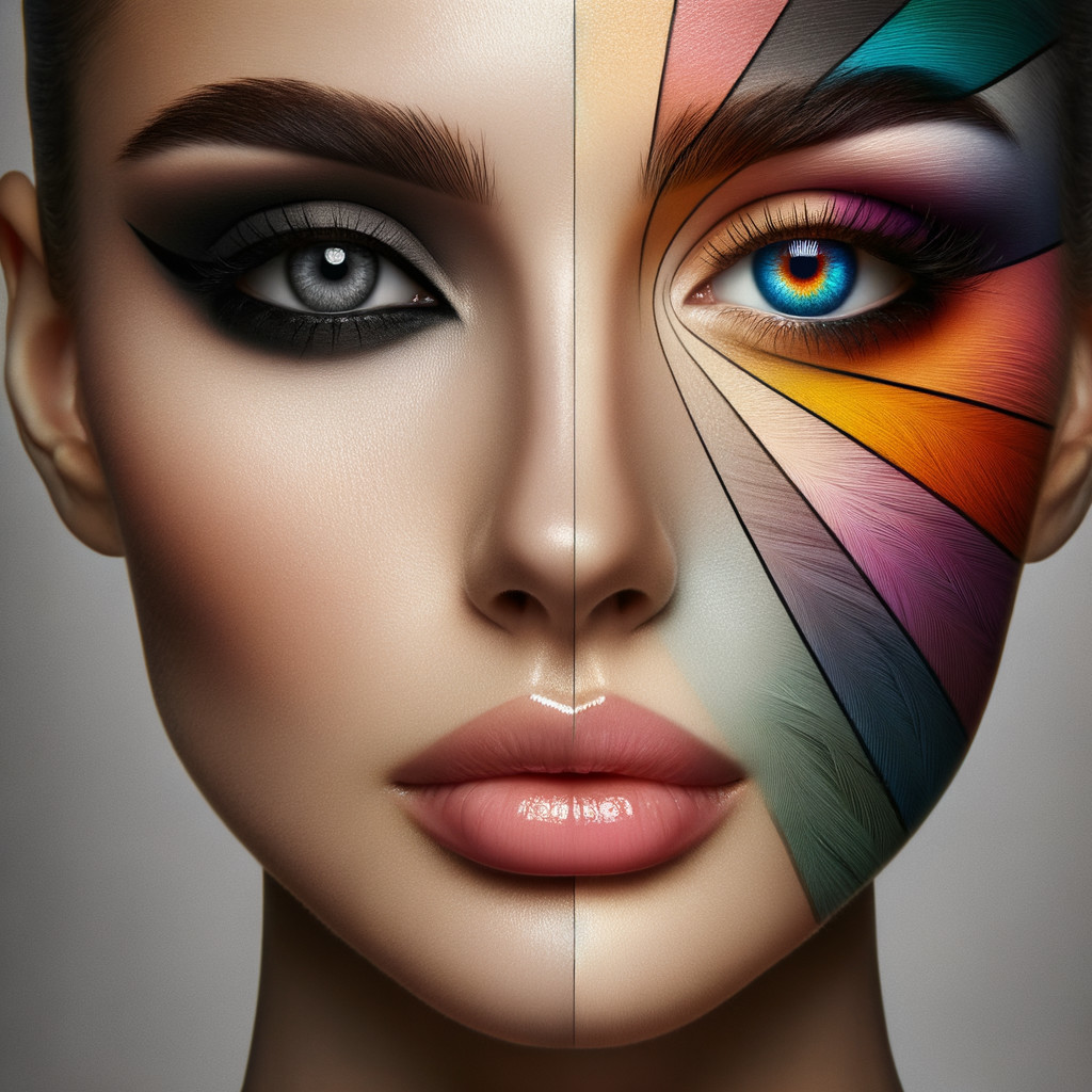 Split Portrait of a Woman with Contrasting Makeup Styles