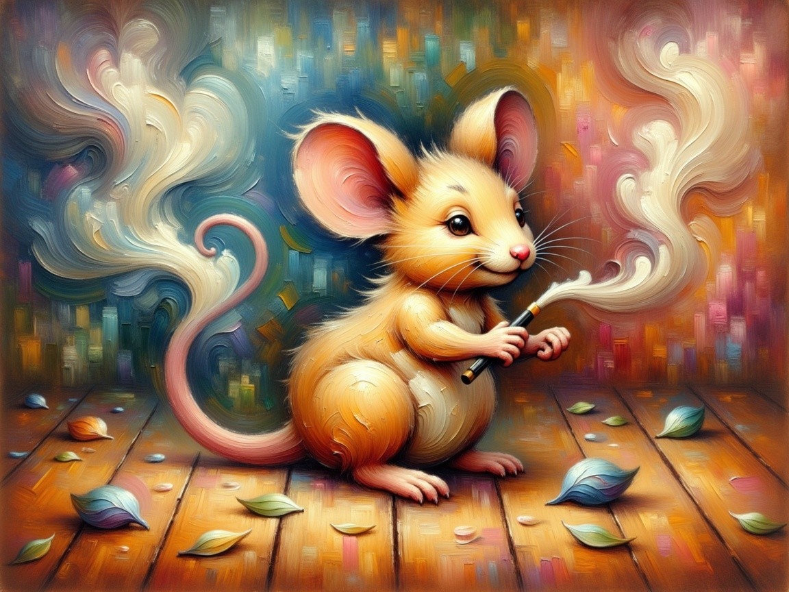 Cartoon Mouse with Wand and Colorful Smoke Background