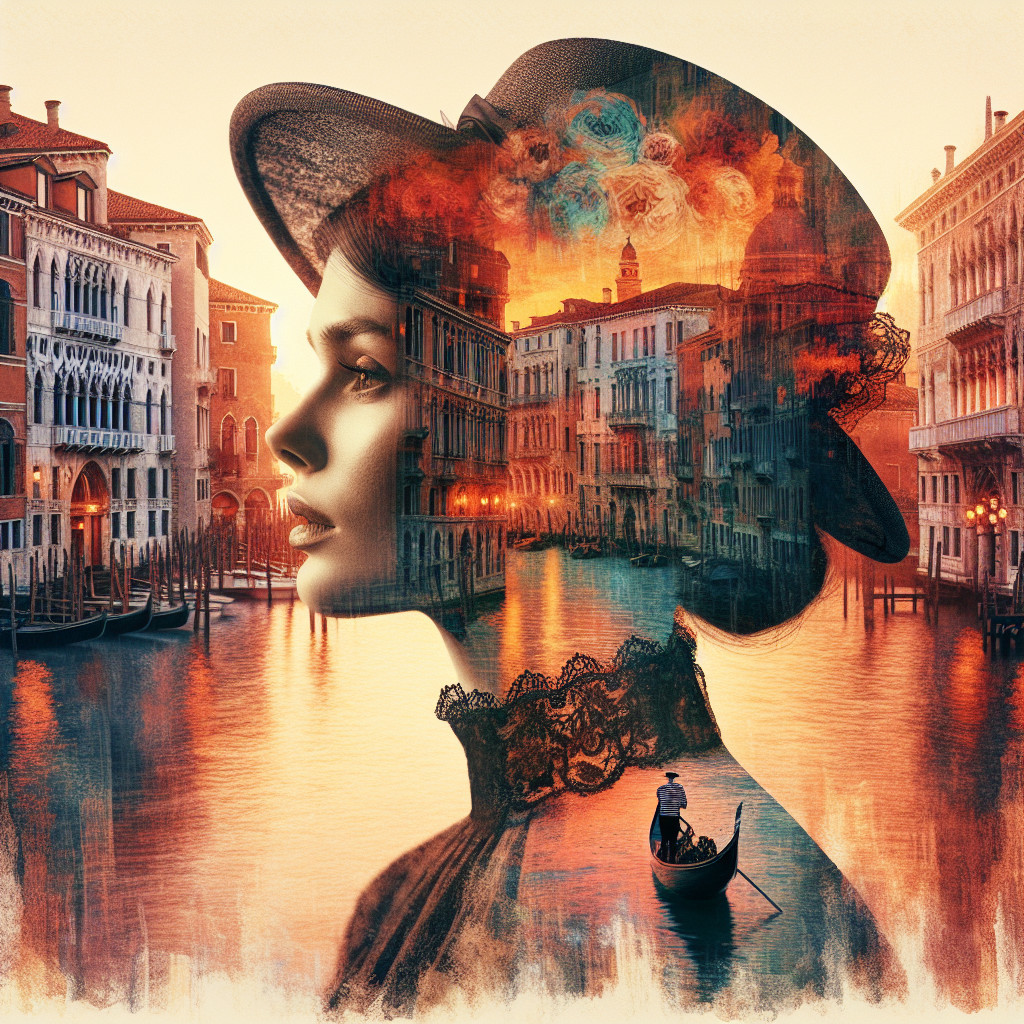 Double Exposure of Woman and Venetian Landscape