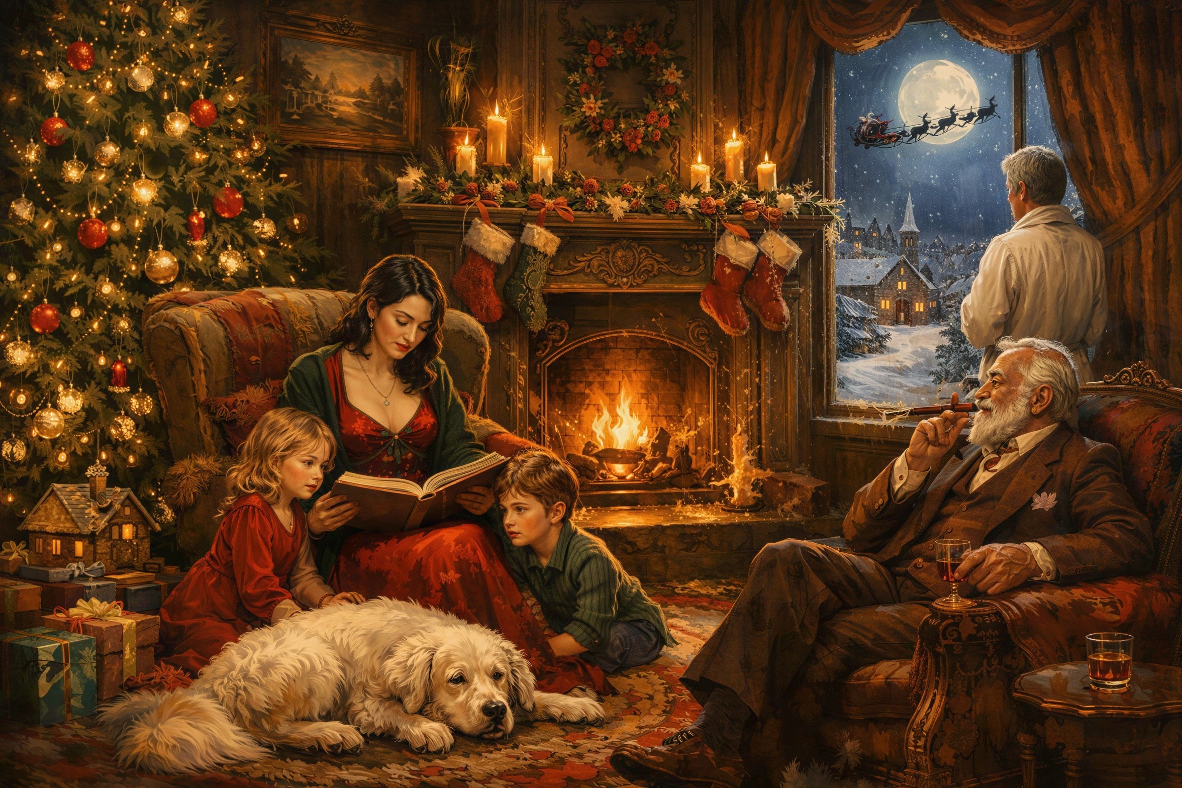 Impressionistic Painting of Christmas Eve Celebration