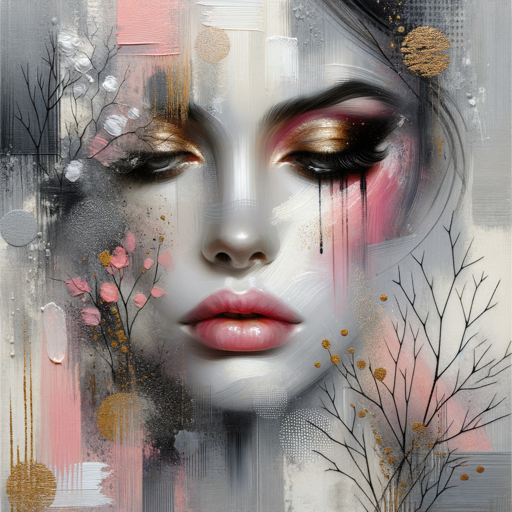 Close-up of a serene female face with ethereal makeup