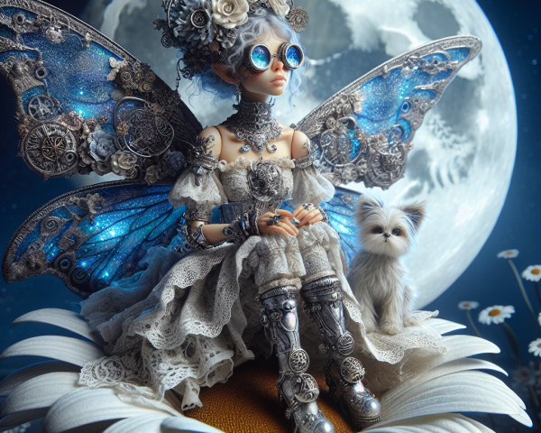 Whimsical fairy doll with steampunk details on daisy