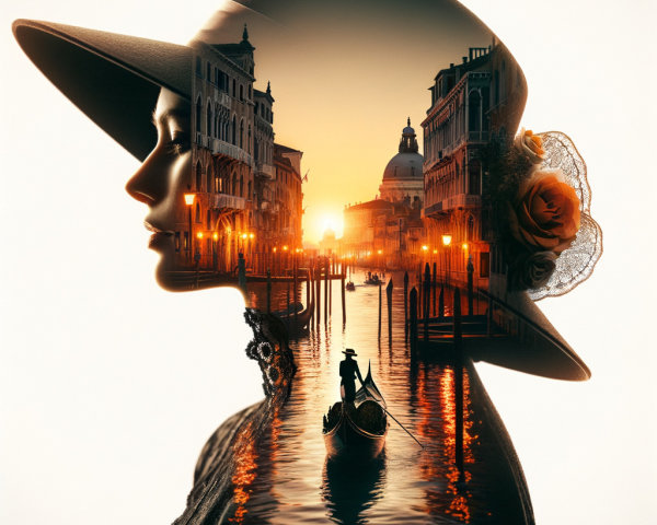 Silhouette of a Woman in Venice at Sunset