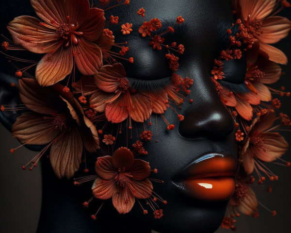 Full-body portrait of an African woman with flowers